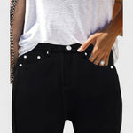 Floriale - Jeans neri in denim a vita alta per donna