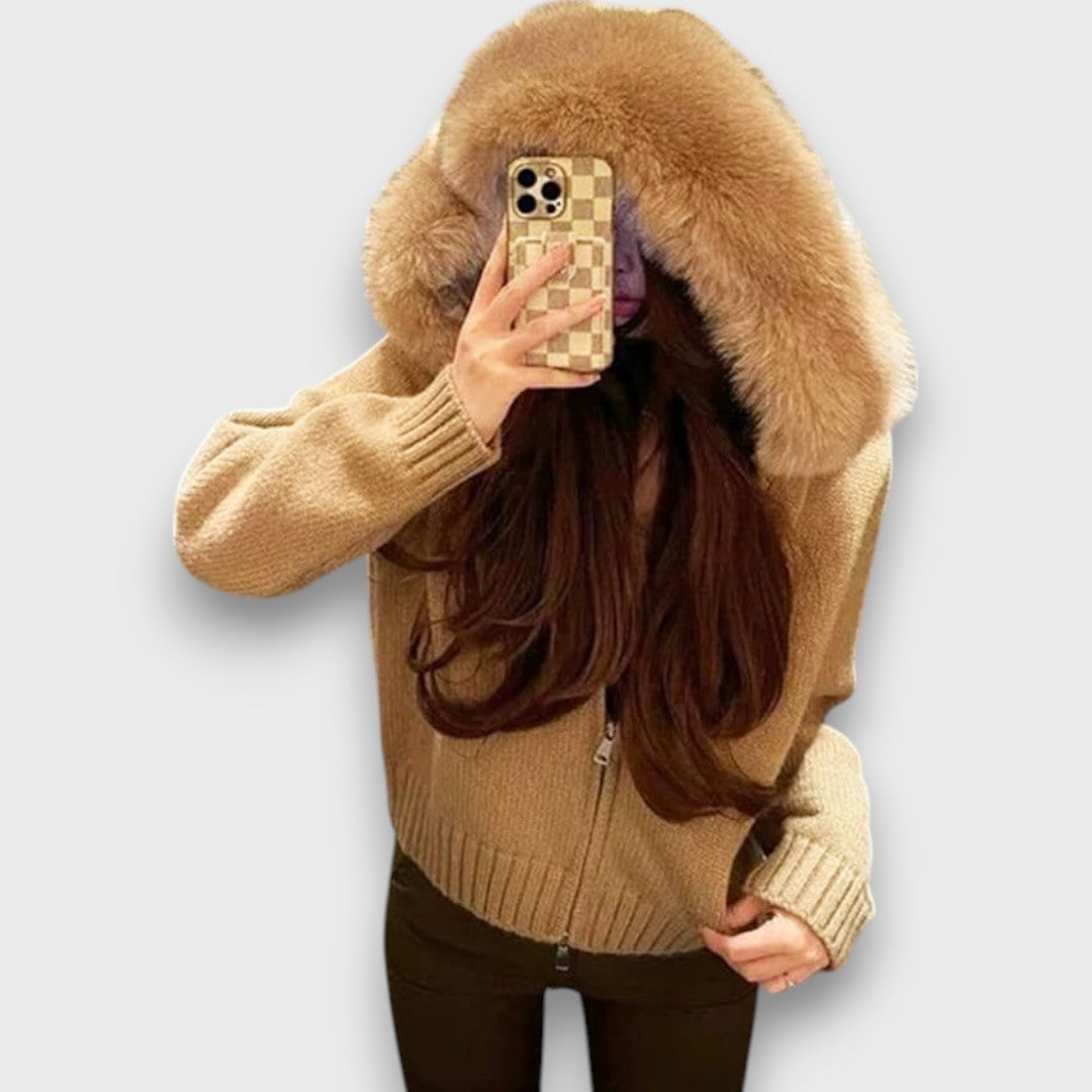 Alisanne – Giacca a maglia con zip e colletto in faux fur