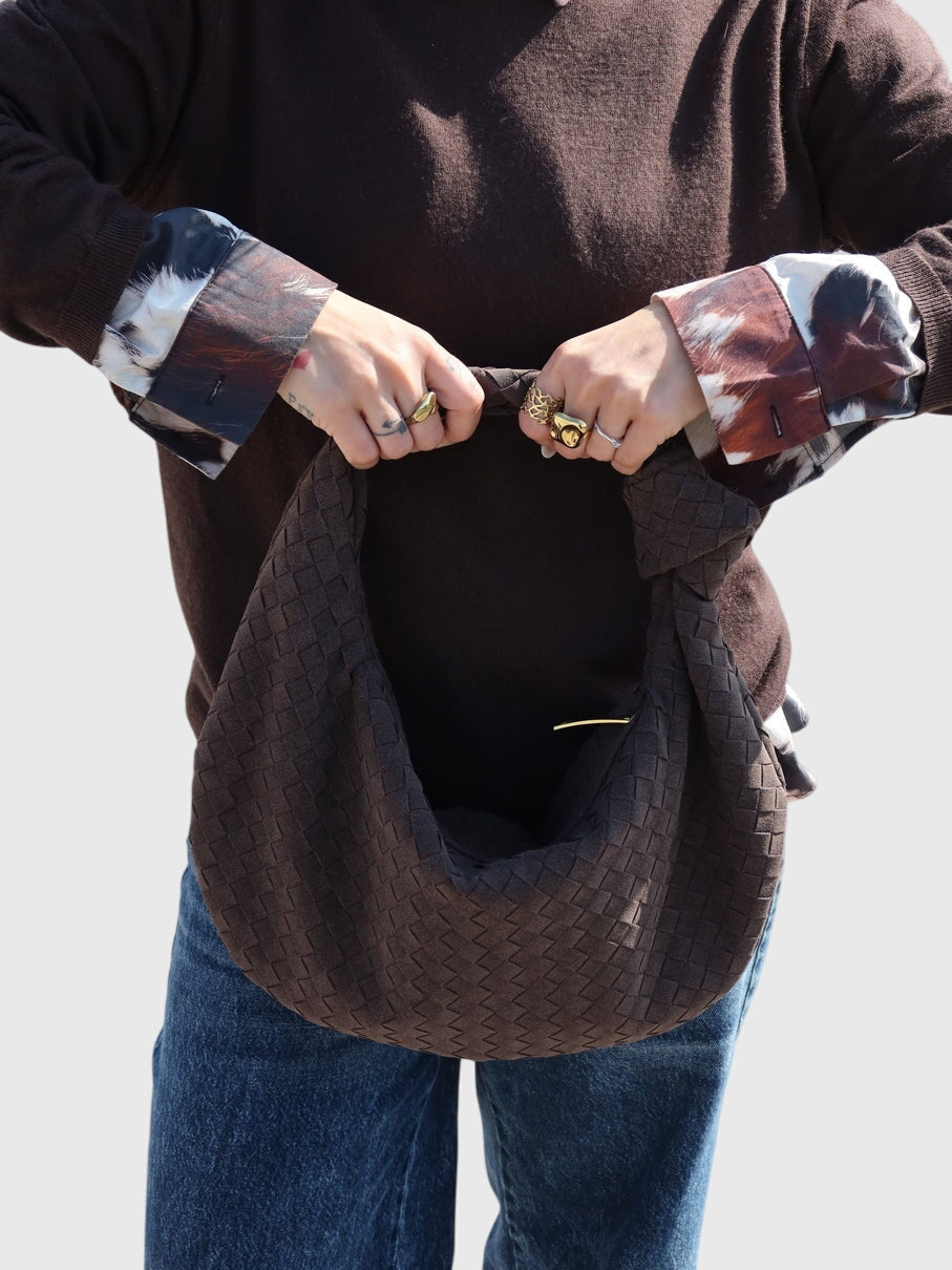 Celeste | Borsa Media Suede Intrecciata con Nodo