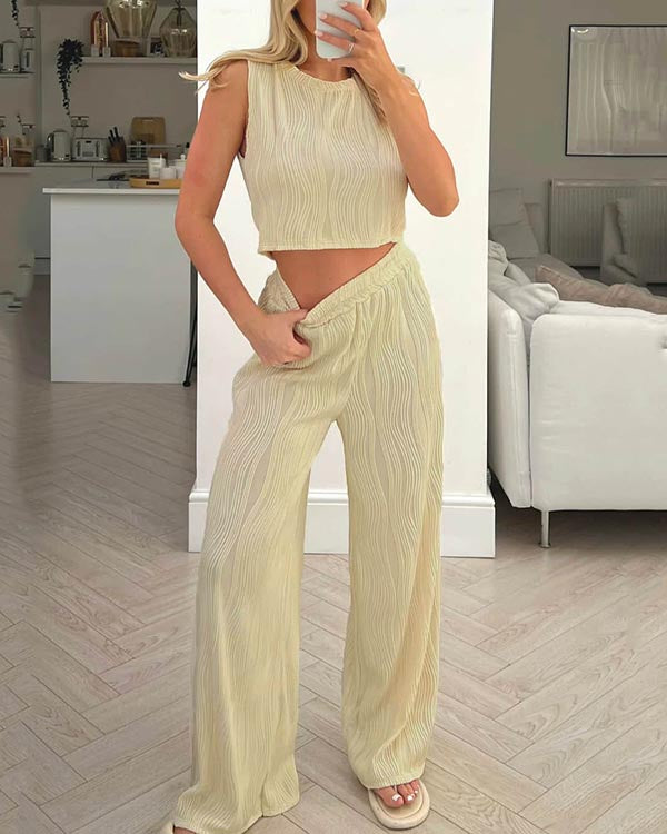 Conjunto de Duas Peças de Cor Sólida com Textura Clássica de Moda