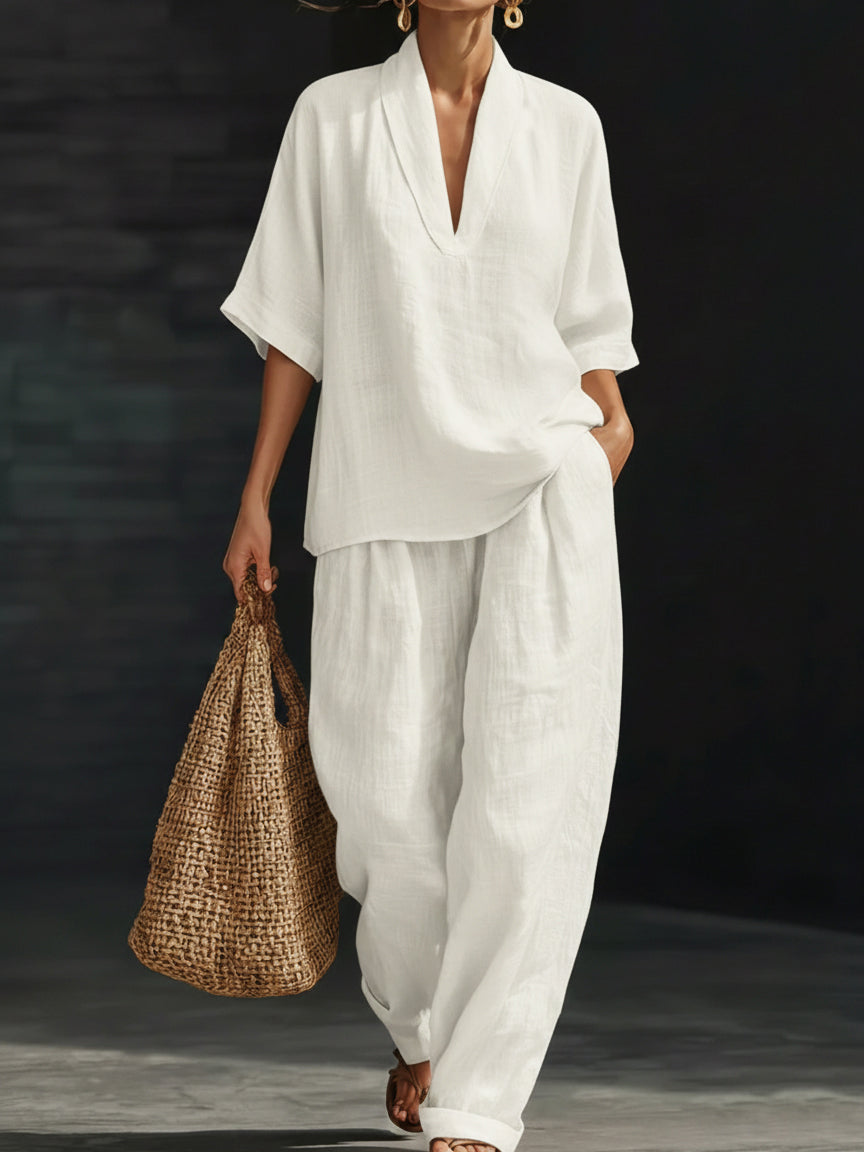 Conjunto de Duas Peças em Linho Minimalista Casual e Confortável