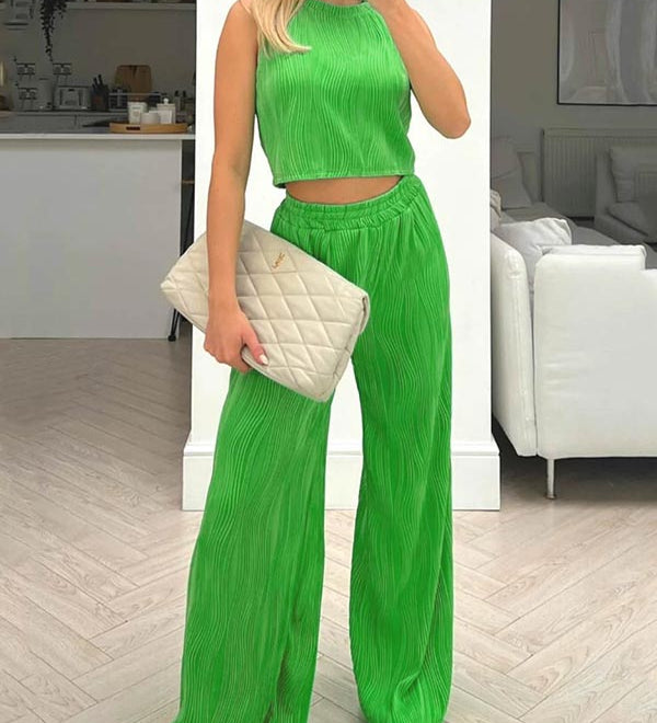 Conjunto de Duas Peças de Cor Sólida com Textura Clássica de Moda