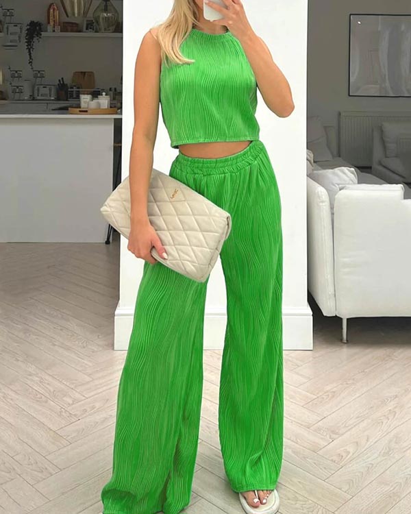 Conjunto de Duas Peças de Cor Sólida com Textura Clássica de Moda