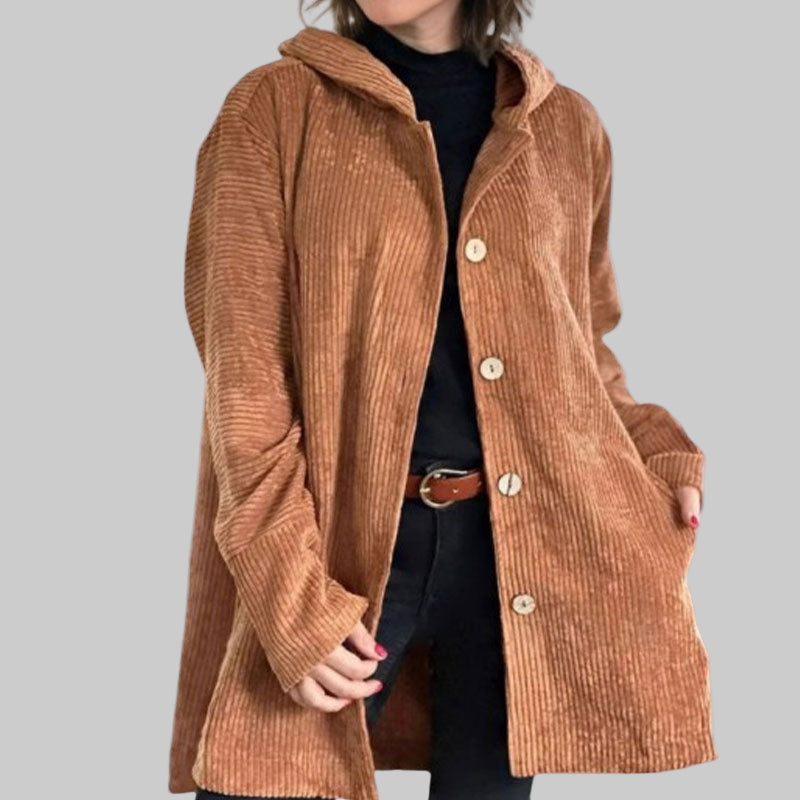 Tavessa Adriana – Casaco Casual de Veludo com Capuz para Outono
