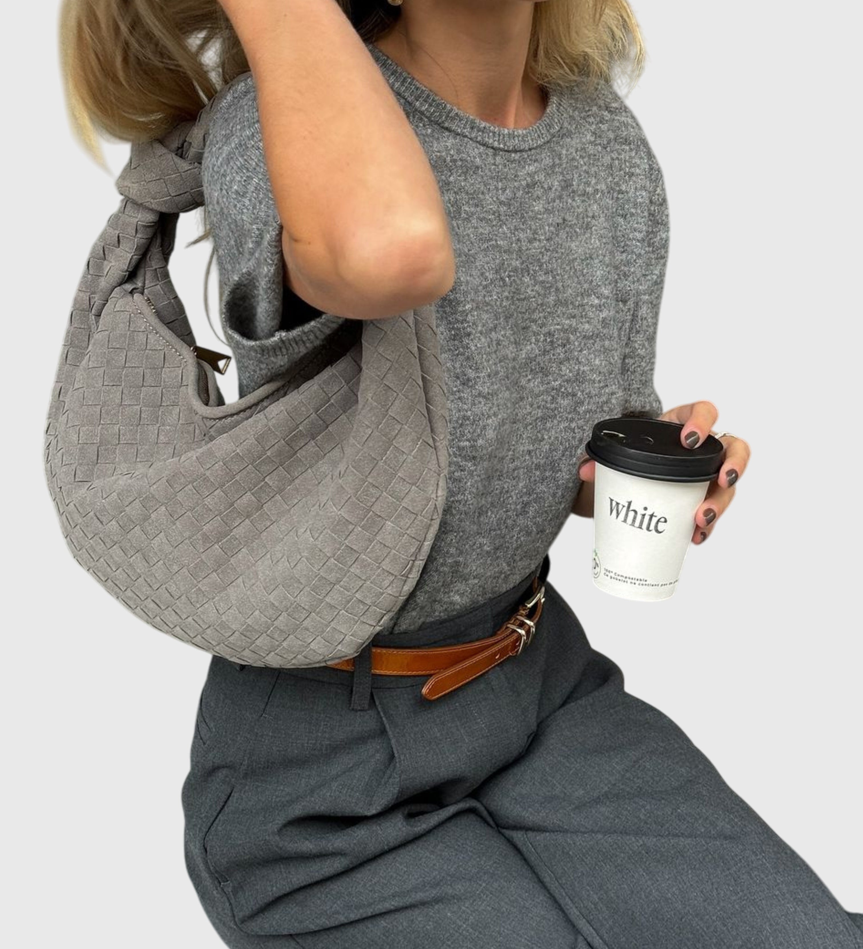 Celeste | Borsa Media Suede Intrecciata con Nodo