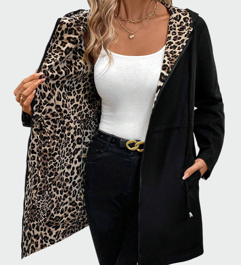 Elena | Chaqueta reversible con estampado de leopardo