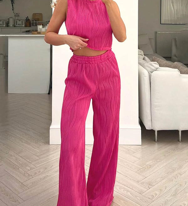 Conjunto de Duas Peças de Cor Sólida com Textura Clássica de Moda