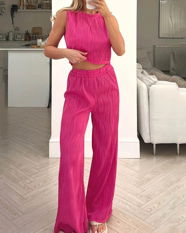 Conjunto de Duas Peças de Cor Sólida com Textura Clássica de Moda