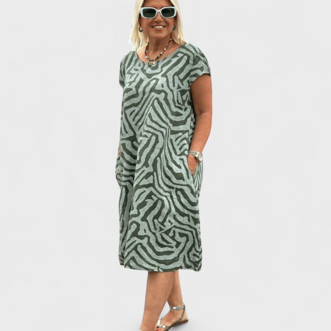 Nelia - Abito estivo a girocollo con bella stampa