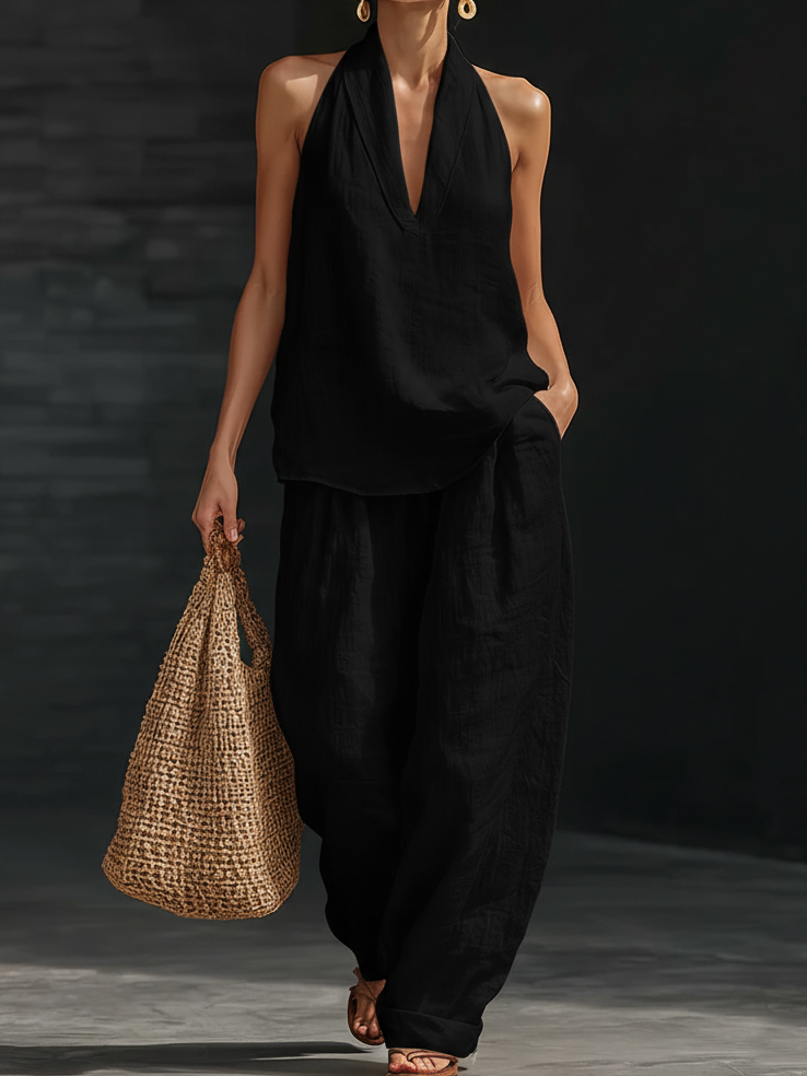 Conjunto de Duas Peças em Linho Minimalista Casual e Confortável