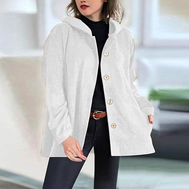 Tavessa Adriana – Casaco Casual de Veludo com Capuz para Outono