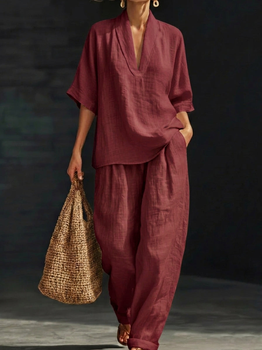 Conjunto de Duas Peças em Linho Minimalista Casual e Confortável