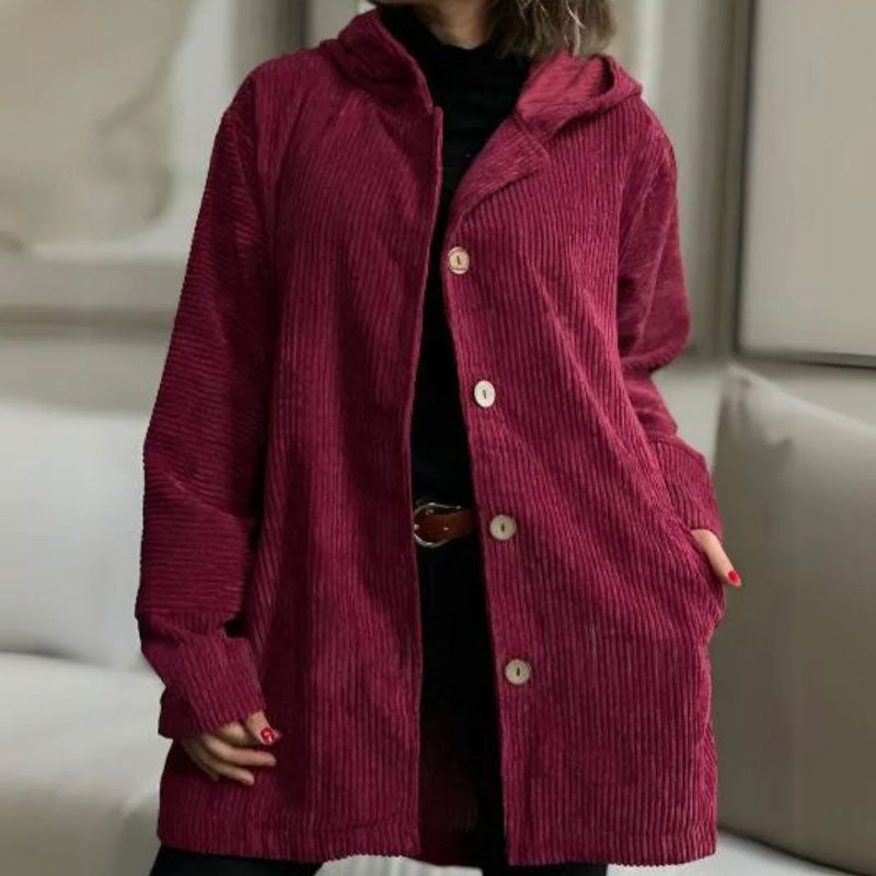 Tavessa Adriana – Casaco Casual de Veludo com Capuz para Outono