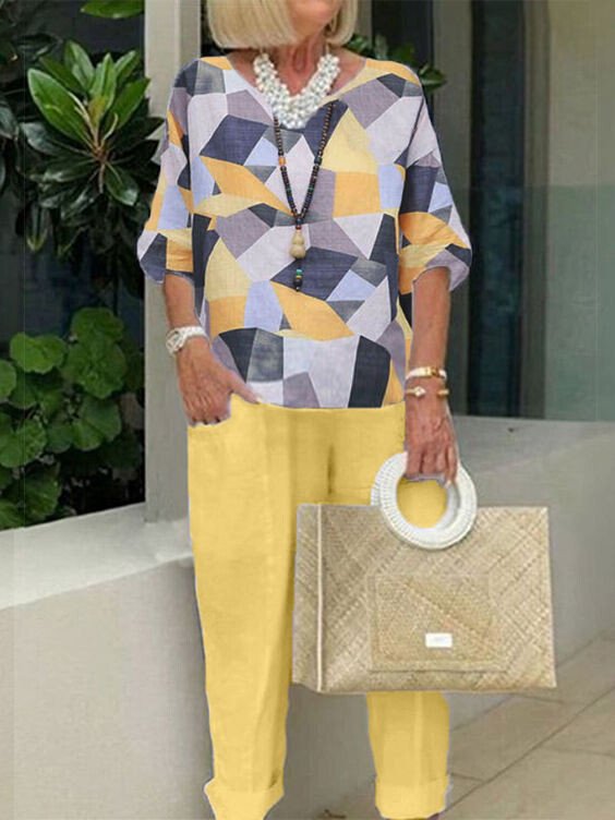 Fato Casual Largo com Estampado para Mulher