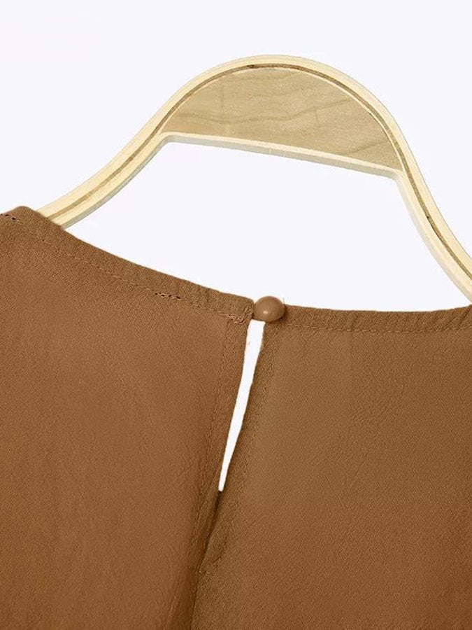 Conjunto Casual de Top e Calças em Algodão e Linho para Mulher