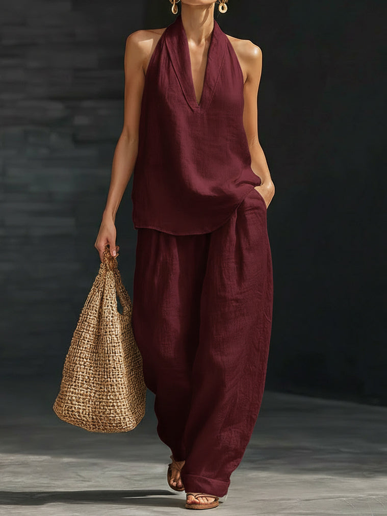 Conjunto de Duas Peças em Linho Minimalista Casual e Confortável