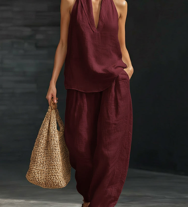 Conjunto de Duas Peças em Linho Minimalista Casual e Confortável