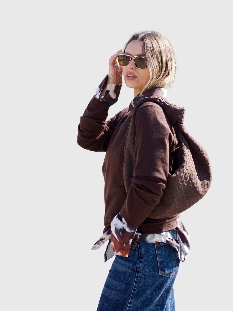 Celeste | Borsa Media Suede Intrecciata con Nodo