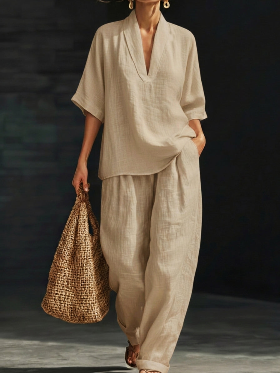 Conjunto de Duas Peças em Linho Minimalista Casual e Confortável