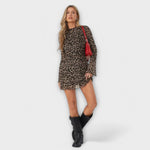 Vestito in rete con motivo leopardo e maniche a campana