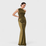 Amber - Abito lungo monospalla in raso