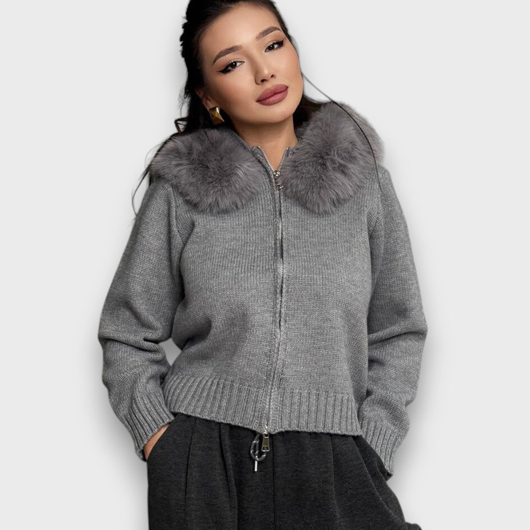 Alisanne – Giacca a maglia con zip e colletto in faux fur