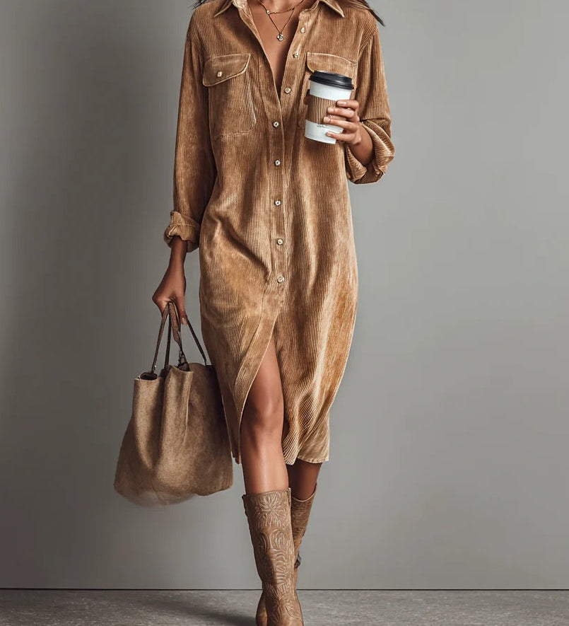 Tavessa Sofia — Vestido midi de pana