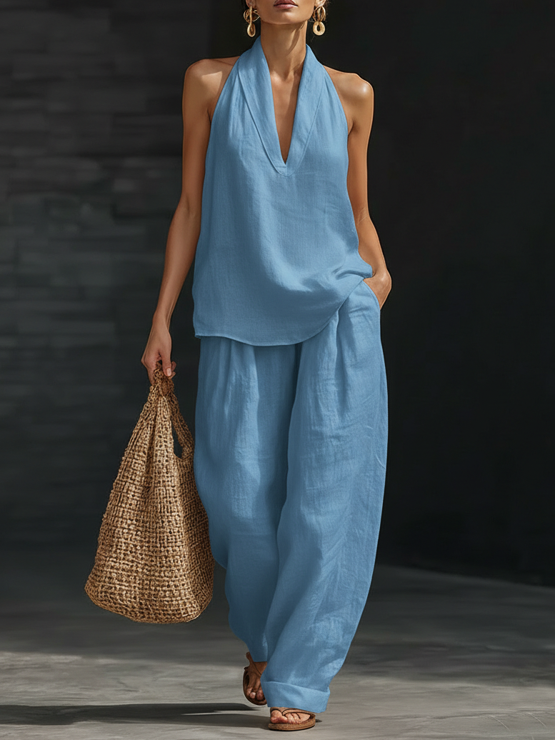 Conjunto de Duas Peças em Linho Minimalista Casual e Confortável