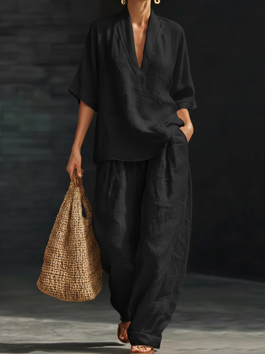 Conjunto de Duas Peças em Linho Minimalista Casual e Confortável