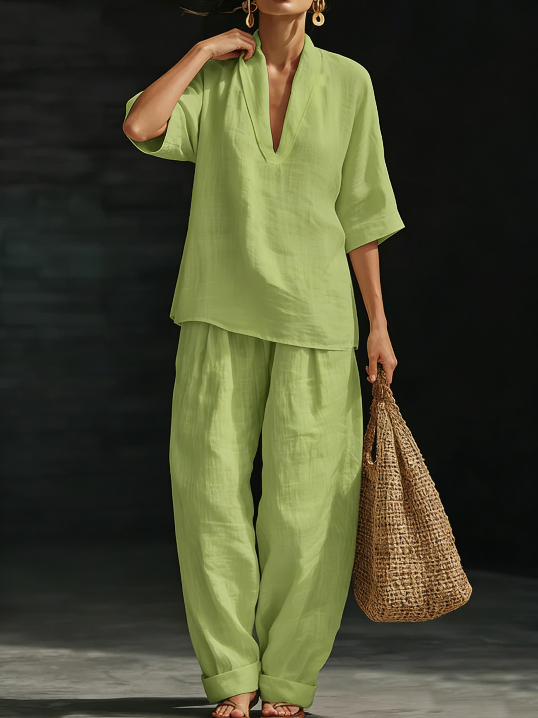 Conjunto de Duas Peças em Linho Minimalista Casual e Confortável