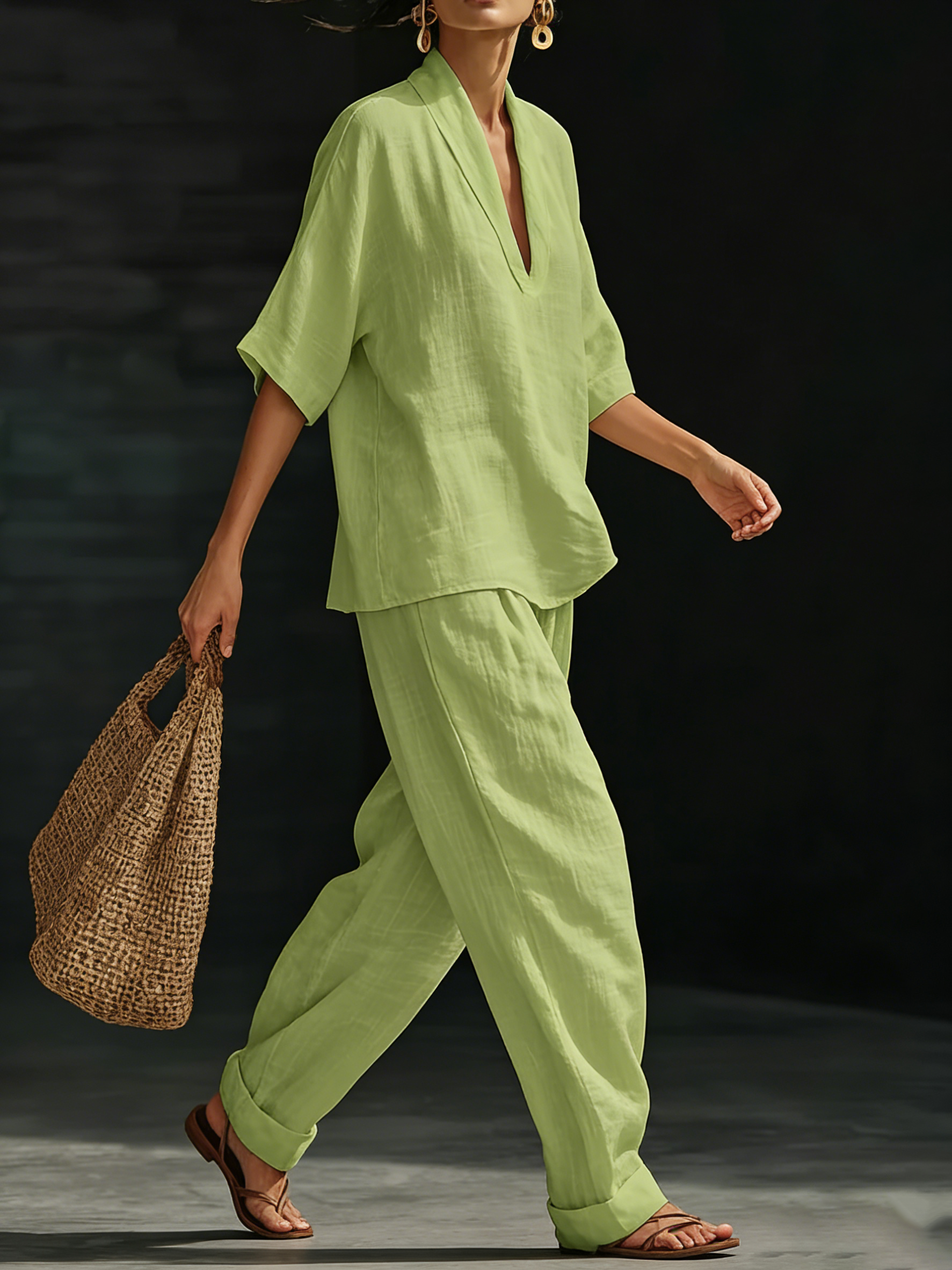 Conjunto de Duas Peças em Linho Minimalista Casual e Confortável