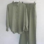 Conjunto de Linho Camisa Casual Calças Elásticas