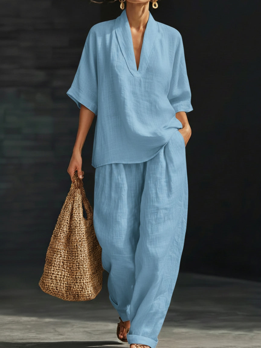 Conjunto de Duas Peças em Linho Minimalista Casual e Confortável