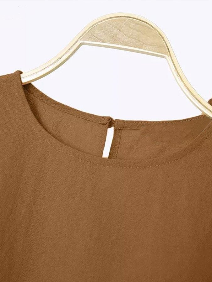 Conjunto Casual de Top e Calças em Algodão e Linho para Mulher
