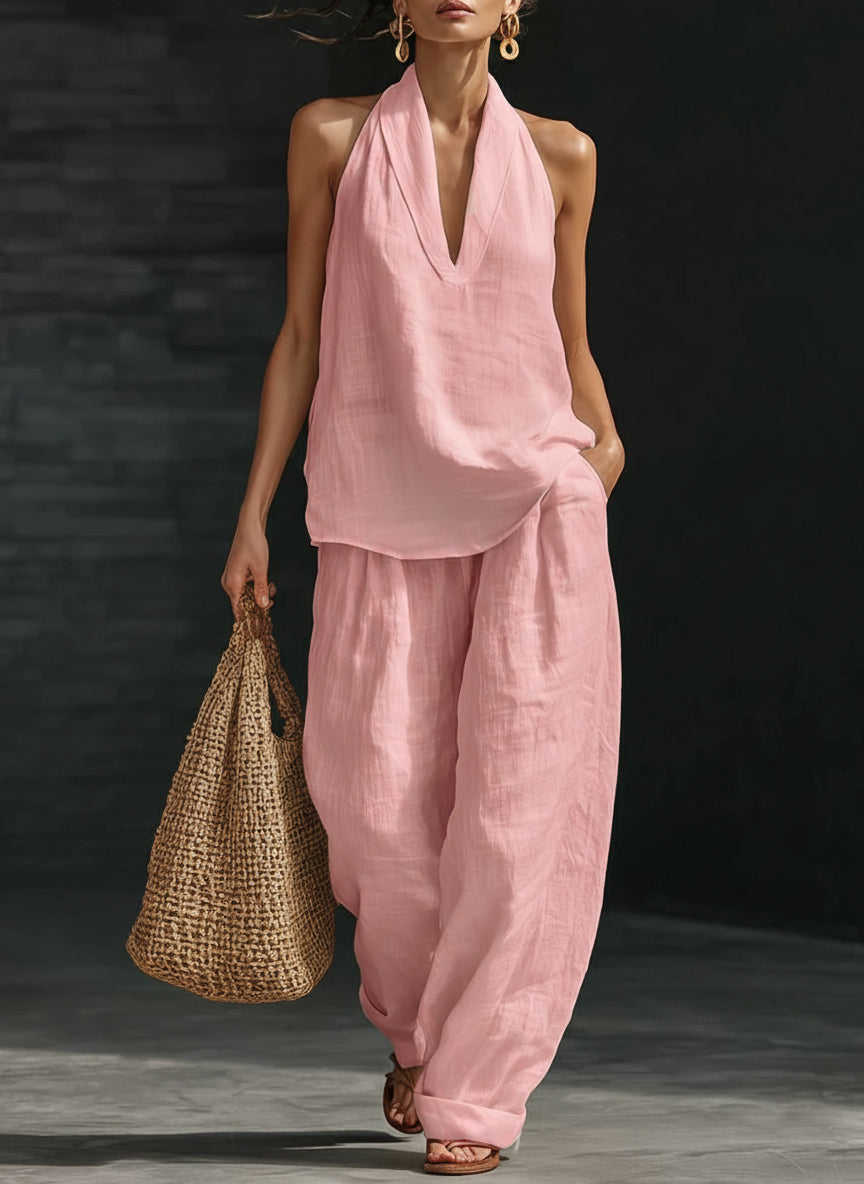 Conjunto de Duas Peças em Linho Minimalista Casual e Confortável