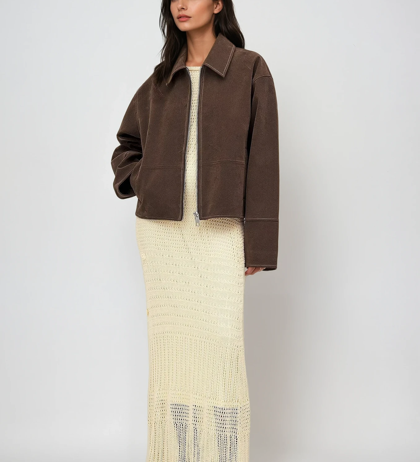 VALIRA Giacca Zip in Finta Suede