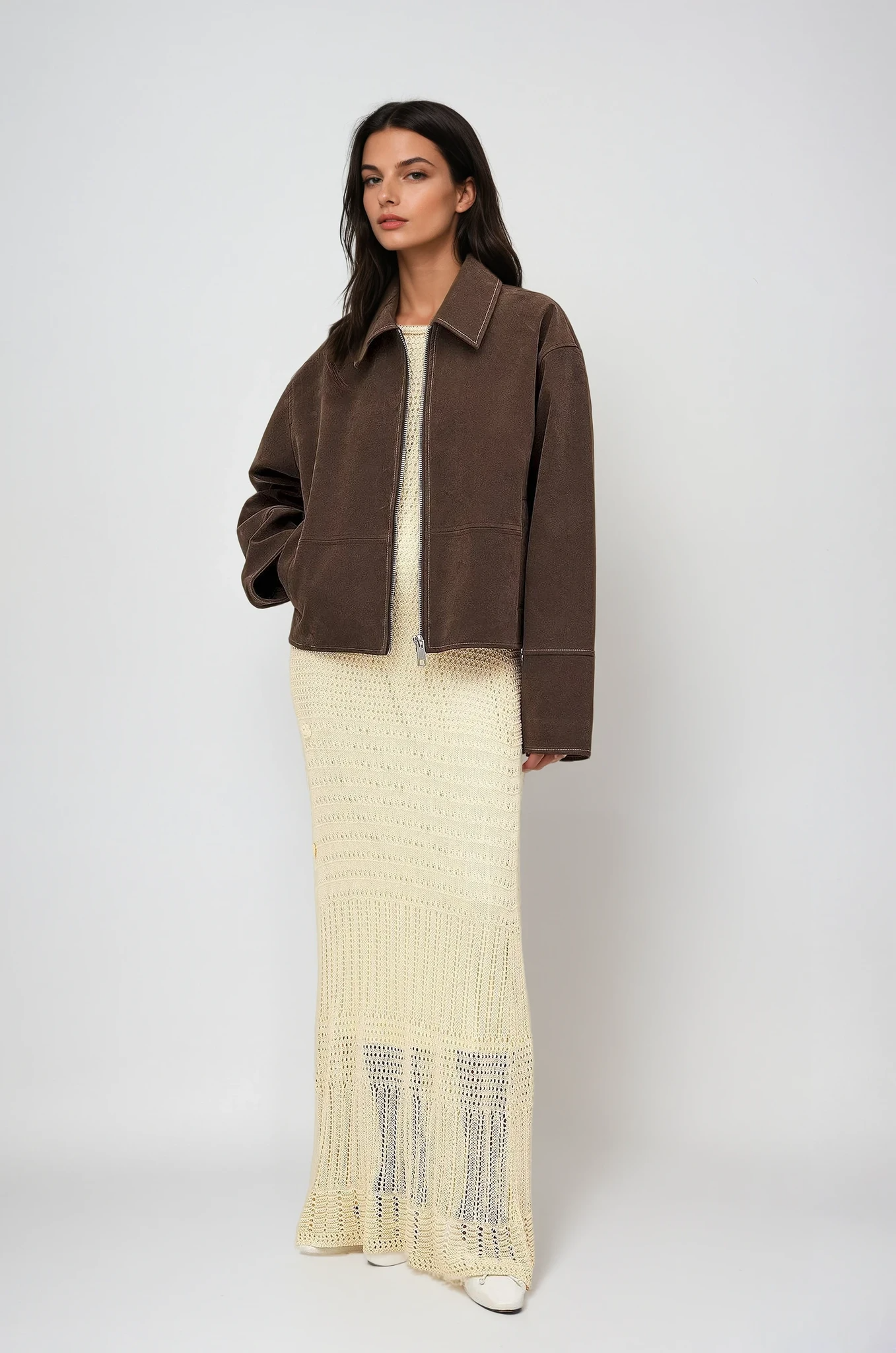 VALIRA Giacca Zip in Finta Suede