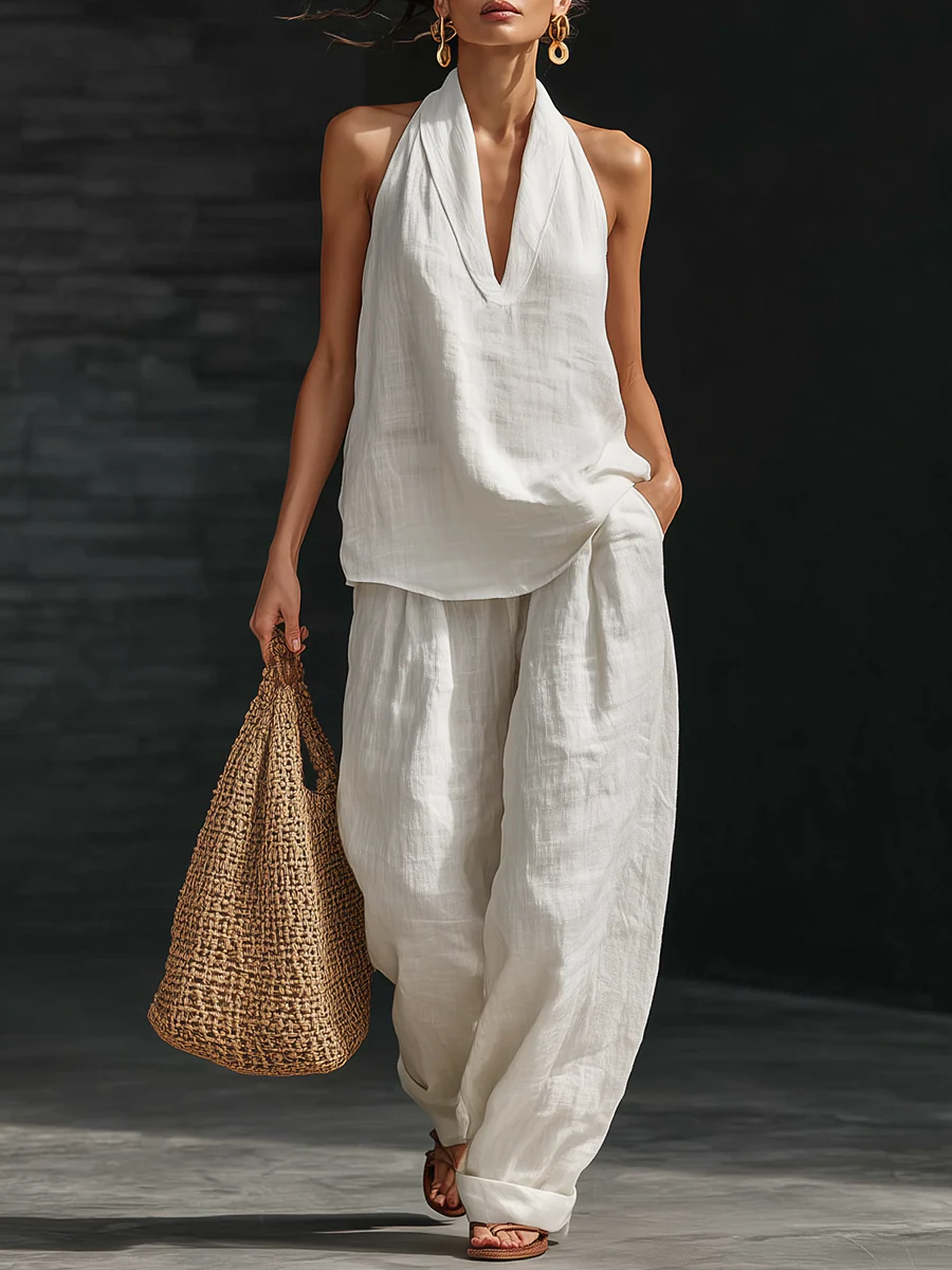 Conjunto de Duas Peças em Linho Minimalista Casual e Confortável